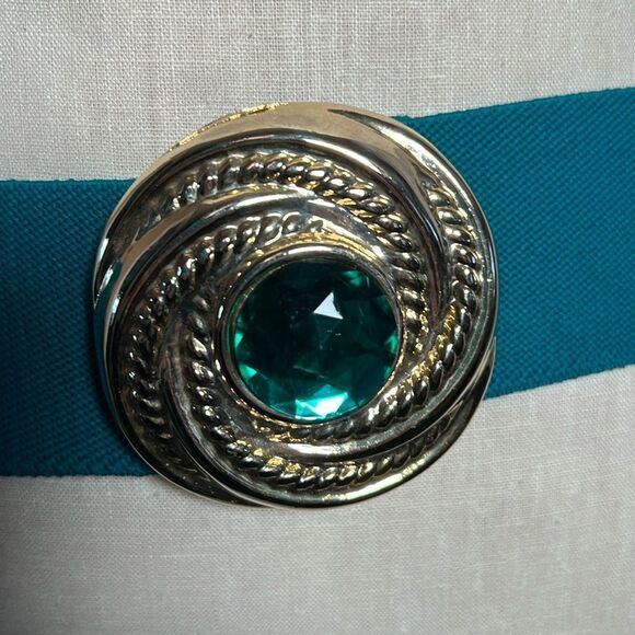 Vintage green Elastic Stretch Belt with metal gold  buckle - Picture 2 of 7